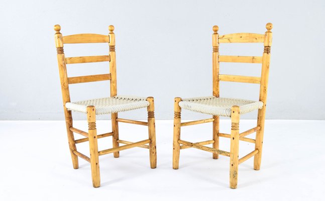 Vintage Mediterranean Chairs in Wood and Rope, 1920s, Set of 2-IJF-1789981