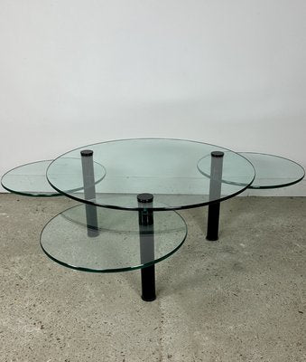 Vintage Metal and Glass Coffee Table with 4 Trays, 1980s-RWZ-2028290