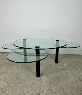 Vintage Metal and Glass Coffee Table with 4 Trays, 1980s-RWZ-2028290