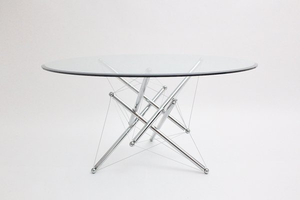 Vintage Metal and Glass Dining Table, 1980s-NB-582380