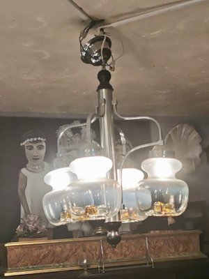 Vintage Metal & Opaline Glass Chandelier, 1970s-GEL-1240834