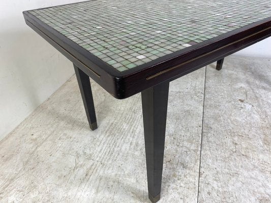 Vintage Mid-Century Regency Mosaic Dining Table in Wood Brass and Glass, 1950s-DE-1273860