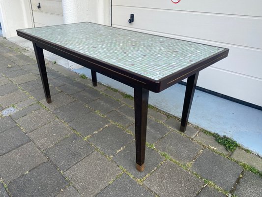 Vintage Mid-Century Regency Mosaic Dining Table in Wood Brass and Glass, 1950s-DE-1273860