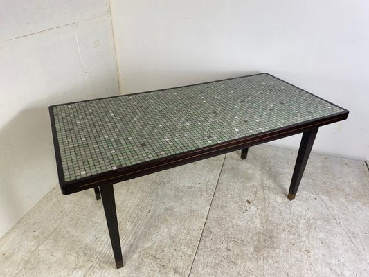 Vintage Mid-Century Regency Mosaic Dining Table in Wood Brass and Glass, 1950s-DE-1273860