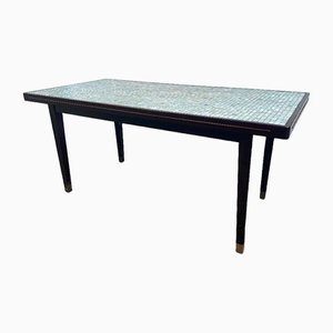 Vintage Mid-Century Regency Mosaic Dining Table in Wood Brass and Glass, 1950s-DE-1273860