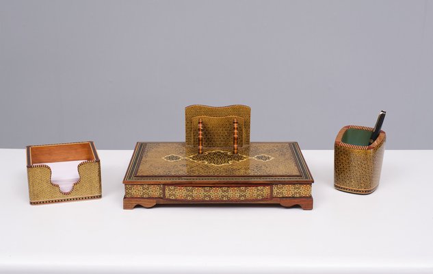 Vintage Middle Eastern Khatam Pen and Letter Desk Set, Set of 3-GCG-1799123