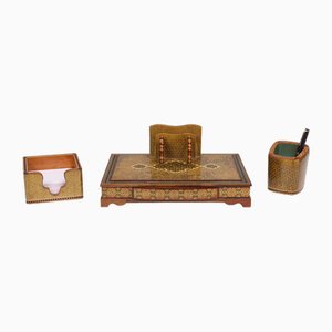 Vintage Middle Eastern Khatam Pen and Letter Desk Set, Set of 3-GCG-1799123