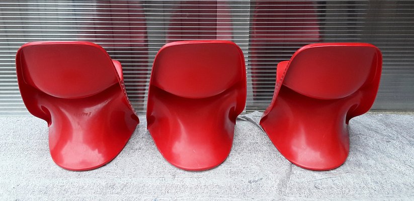 Vintage Model 2000 / 0/1 Red Plastic Chairs from Casala, 1972, Set of 3-HOI-948877