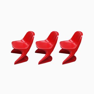 Vintage Model 2000 / 0/1 Red Plastic Chairs from Casala, 1972, Set of 3-HOI-948877