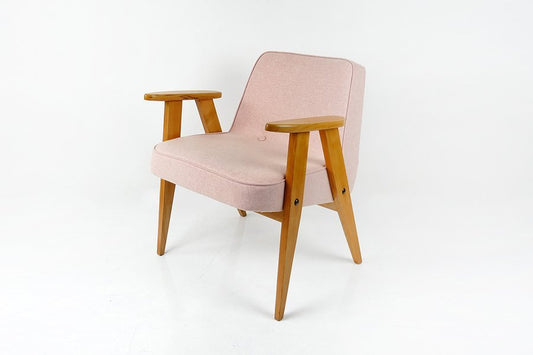 Vintage Model 366 Armchair in Pink Woool by Józef Chief Chiefski, 1960s