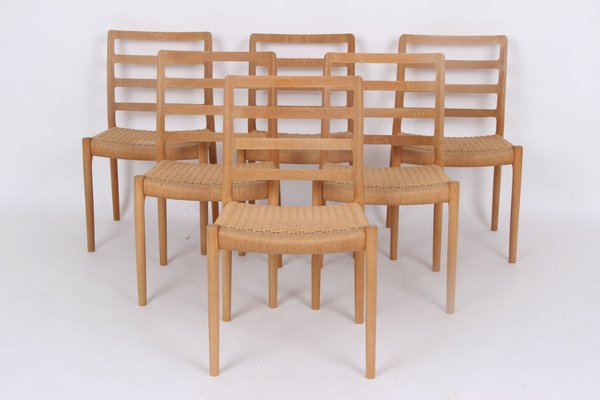 Vintage Model 85 Chairs in Oak and Paper Wicker by Niels Otto Møller, 1980s, Set of 6-DQ-2041359