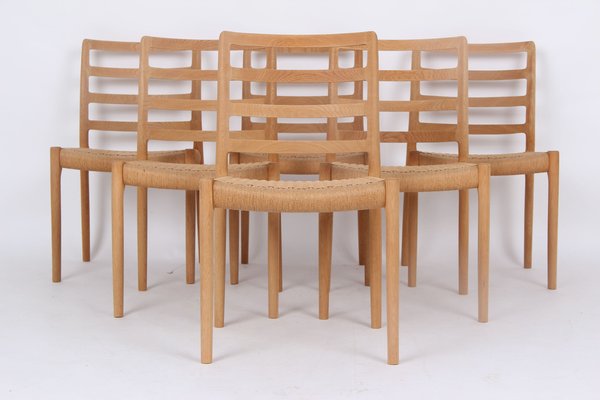 Vintage Model 85 Chairs in Oak and Paper Wicker by Niels Otto Møller, 1980s, Set of 6-DQ-2041359