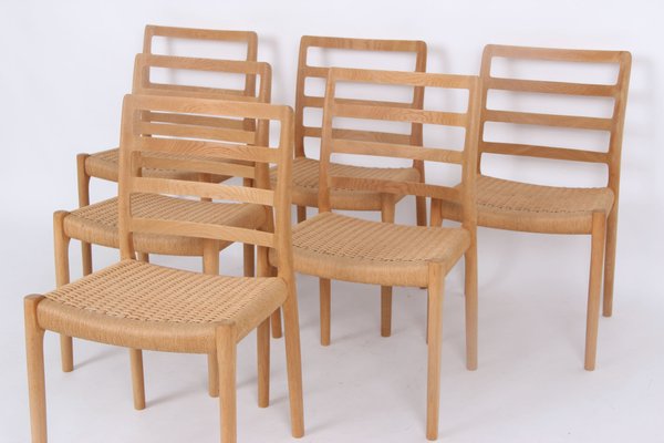 Vintage Model 85 Chairs in Oak and Paper Wicker by Niels Otto Møller, 1980s, Set of 6-DQ-2041359