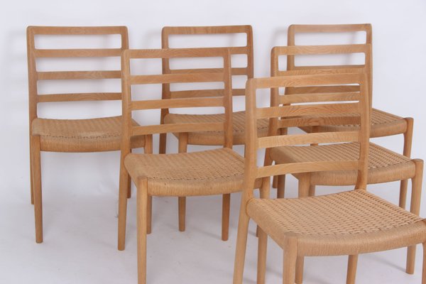 Vintage Model 85 Chairs in Oak and Paper Wicker by Niels Otto Møller, 1980s, Set of 6-DQ-2041359