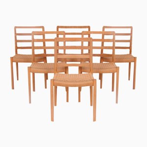 Vintage Model 85 Chairs in Oak and Paper Wicker by Niels Otto Møller, 1980s, Set of 6-DQ-2041359