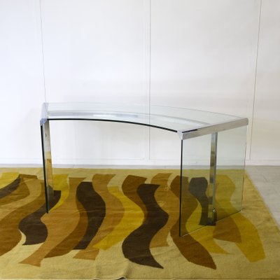 Vintage Model Curved Desk in Glass and Steel Structure by Pierangelo Gallotti, 1970s-JQO-2041713