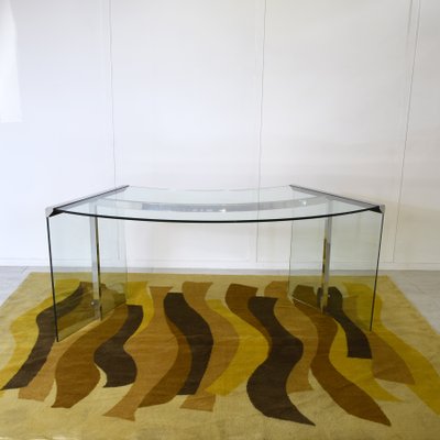 Vintage Model Curved Desk in Glass and Steel Structure by Pierangelo Gallotti, 1970s-JQO-2041713