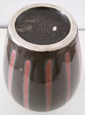 Vintage Model Number 1073 18 Glossy Glazed Ceramic Vase in Gray-Brown with Red Stripes, 1970s-HOI-998082