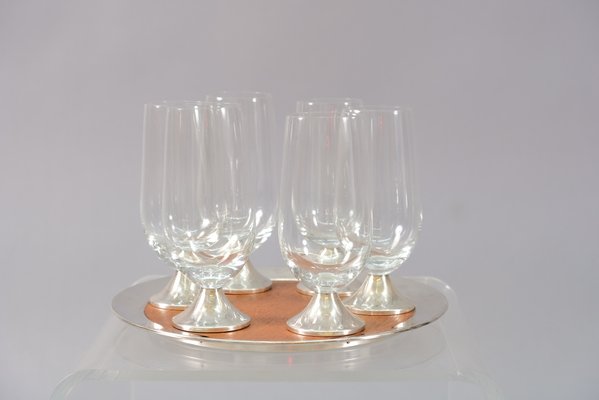 Vintage Model TW 142 Tray by Tapio Wirkkala and Glasses from Rosenthal, Set of 7-CIP-687864