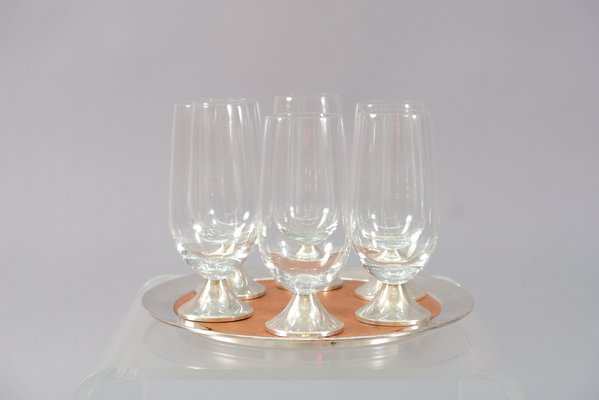 Vintage Model TW 142 Tray by Tapio Wirkkala and Glasses from Rosenthal, Set of 7-CIP-687864