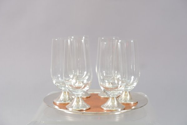 Vintage Model TW 142 Tray by Tapio Wirkkala and Glasses from Rosenthal, Set of 7-CIP-687864