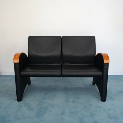 Vintage Modern Black Eco-Leather 3-Seat & 2-Seat Sofas from Throna, 1970s, Set of 2-ZLY-726381