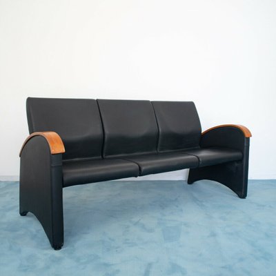 Vintage Modern Black Eco-Leather 3-Seat & 2-Seat Sofas from Throna, 1970s, Set of 2-ZLY-726381