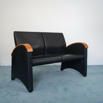 Vintage Modern Black Eco-Leather 3-Seat & 2-Seat Sofas from Throna, 1970s, Set of 2-ZLY-726381