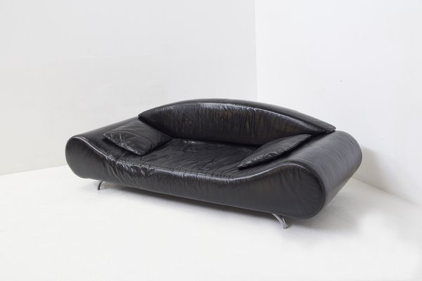 Vintage Modern Black Semi-Leather Sofa, 1990s-RCE-1448658