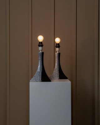 Vintage Modern Ceramic Lamps in Black and White, Italy, 1980s-HVJ-2026483