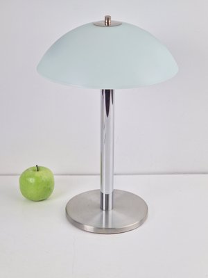 Vintage Modern Mushroom Table Lamp in Sandblasted Glass Stainless Steel & Chrome, 1960s-AXJ-2040406