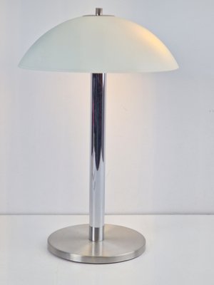 Vintage Modern Mushroom Table Lamp in Sandblasted Glass Stainless Steel & Chrome, 1960s-AXJ-2040406