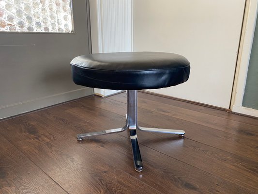 Vintage Modernist Chrome and Leather Stool Ottoman, 1970s-DE-770526