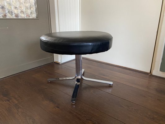 Vintage Modernist Chrome and Leather Stool Ottoman, 1970s-DE-770526