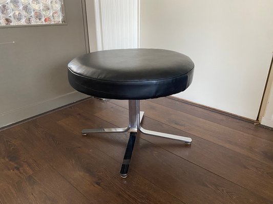 Vintage Modernist Chrome and Leather Stool Ottoman, 1970s-DE-770526