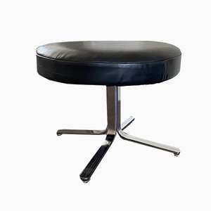 Vintage Modernist Chrome and Leather Stool Ottoman, 1970s-DE-770526