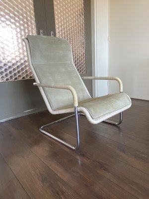 Vintage Modernist Chromed Tubular Steel, Rattan & Leather Easy Chair in Style of Thonet, 1970s-DE-1437942