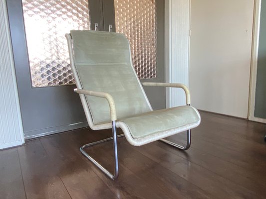 Vintage Modernist Chromed Tubular Steel, Rattan & Leather Easy Chair in Style of Thonet, 1970s-DE-1437942