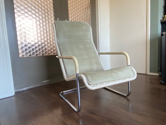 Vintage Modernist Chromed Tubular Steel, Rattan & Leather Easy Chair in Style of Thonet, 1970s-DE-1437942