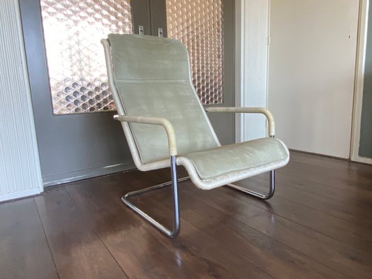 Vintage Modernist Chromed Tubular Steel, Rattan & Leather Easy Chair in Style of Thonet, 1970s-DE-1437942