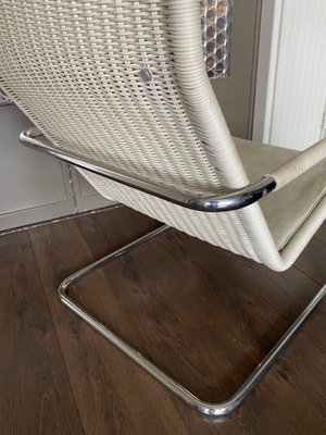 Vintage Modernist Chromed Tubular Steel, Rattan & Leather Easy Chair in Style of Thonet, 1970s-DE-1437942