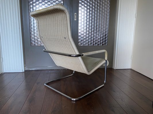 Vintage Modernist Chromed Tubular Steel, Rattan & Leather Easy Chair in Style of Thonet, 1970s-DE-1437942