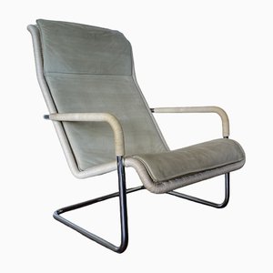 Vintage Modernist Chromed Tubular Steel, Rattan & Leather Easy Chair in Style of Thonet, 1970s-DE-1437942