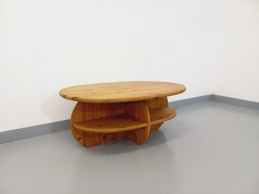 Vintage Modernist Oval Coffee Table in Pine, 1970s