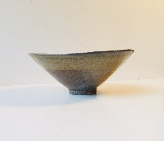 Vintage Modernist Stoneware Bowl with Abstract Motif, 1950s