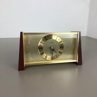 Vintage Modernist Wooden Teak Brass Table Clock by Dugena, Germany, 1960s-QZ-1114569