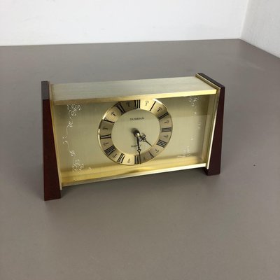 Vintage Modernist Wooden Teak Brass Table Clock by Dugena, Germany, 1960s-QZ-1114569