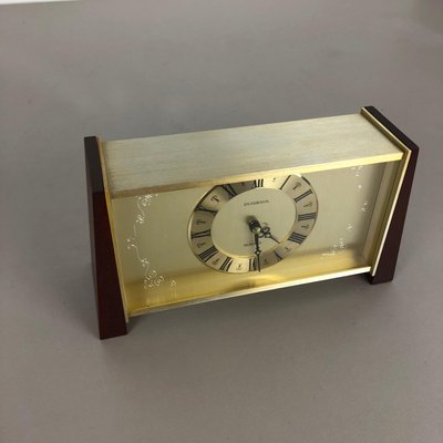 Vintage Modernist Wooden Teak Brass Table Clock by Dugena, Germany, 1960s-QZ-1114569