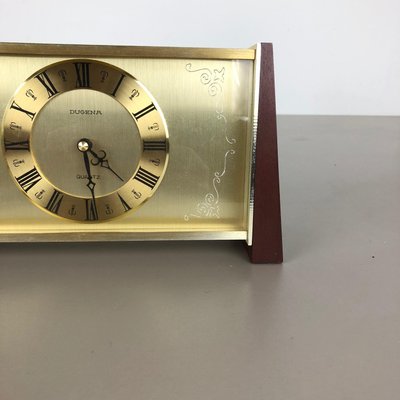 Vintage Modernist Wooden Teak Brass Table Clock by Dugena, Germany, 1960s-QZ-1114569