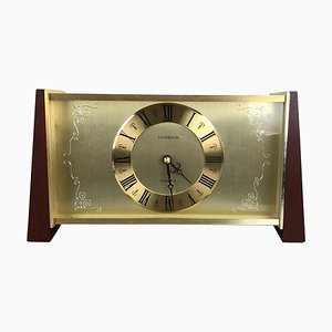 Vintage Modernist Wooden Teak Brass Table Clock by Dugena, Germany, 1960s-QZ-1114569